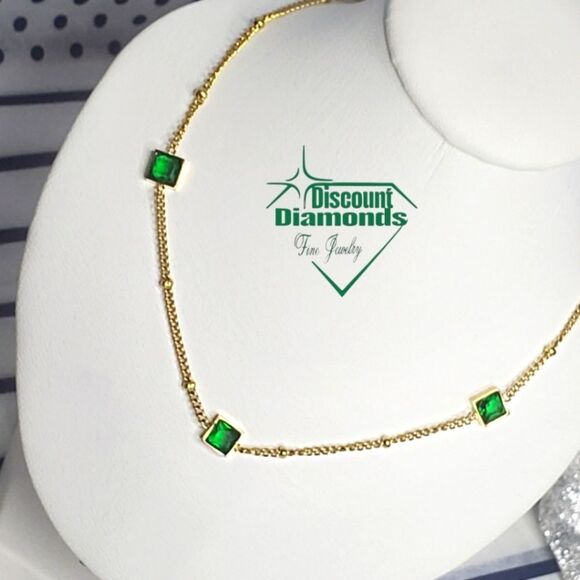 Choker / Necklace 18K Yellow Gold on Titanium - Green Crystal - Picture 1 of 4